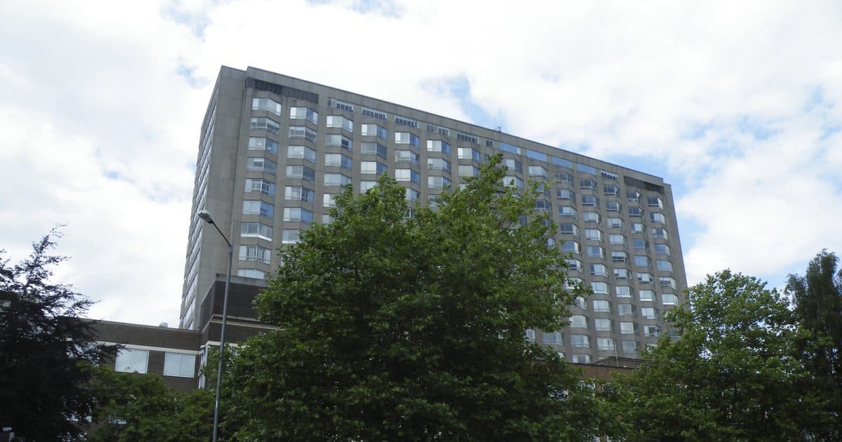 Tower of the Royal Hallamshire Hospital on Glossop Road, Sheffield, next to the University of Sheffield Medical School