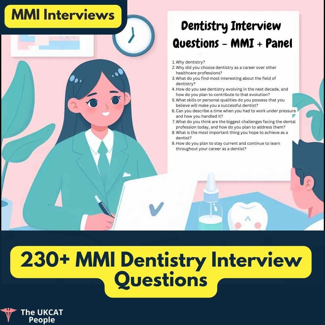 A sixth form student sitting opposite two dental school interviewers in a panel interview room.